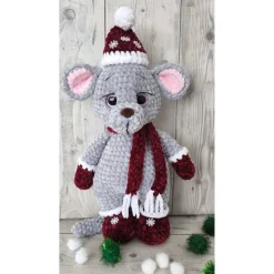 Leni die Schneemaus – handgehäkelte Wintermaus, ca. 31 cm