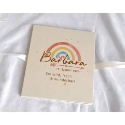 Leporello Baby Fotoalbum echtes Leinen personalisierbar Design Pfeil