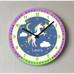 Lernuhr Einhorn Mädchen Uhr Kinder Wanduhr Kinderuhr