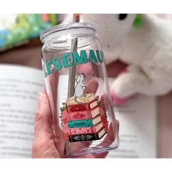 Lesemaus Trinkbecher für Kinder | 470 ml Kunststoffbecher mit Deckel und Edelstahl Strohhalm | Geschenk für kleine Leser