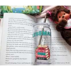 Lesemaus Trinkbecher für Kinder | 470 ml Kunststoffbecher mit Deckel und Edelstahl Strohhalm | Geschenk für kleine Leser