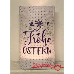 Lichtbeutel, Lichterbeutel, Ostern, Windlicht, Blumen, Herz, bestickt, Licht, Kerze, Lichterkette, Baumwollstoff