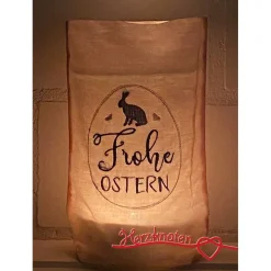 Lichtbeutel, Lichterbeutel, Ostern, Windlicht, Hasen, Herz, bestickt, Licht, Kerze, Lichterkette, Baumwollstoff