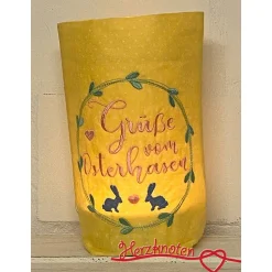 Lichtbeutel, Lichterbeutel, Ostern, Windlicht, Blumen, Herz, bestickt, Licht, Kerze, Lichterkette, Baumwollstoff