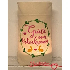 Lichtbeutel, Lichterbeutel, Ostern, Windlicht, Blumen, Herz, bestickt, Licht, Kerze, Lichterkette, Baumwollstoff