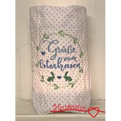 Lichtbeutel, Lichterbeutel, Ostern, Windlicht, Blumen, Herz, bestickt, Licht, Kerze, Lichterkette, Baumwollstoff