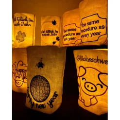 Lichtbeutel Silvester, verschiedene Designs, Neujahr, Happy New Year, Tischdekoration, Feuerwerk, New Years Eve, Glück,