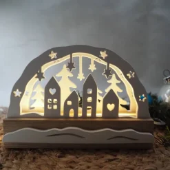 Lichterbogen ohne Beleuchtung – Schlichter Leuchtbogen aus Eiche und Reliefgießpulver