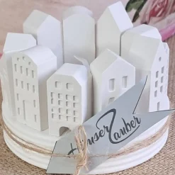 Lichterkranz Teelichthalter Häuserkranz mit 11 Minihäusern aus Raysin