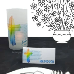 Lichthülle Aquarell-Kreuz für Konfirmation, Kommunion & Firmung – Personalisierbare Deko aus Transparentpapier