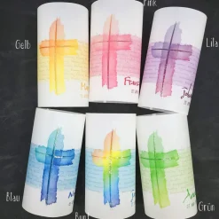 Lichthülle Aquarell-Kreuz für Konfirmation, Kommunion & Firmung – Personalisierbare Deko aus Transparentpapier