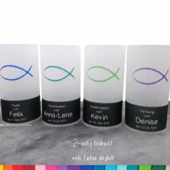 Lichthülle Kommunion Konfirmation Firmung oder Taufe - Fisch-Kreidezeichnung -