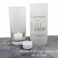 Lichthülle Konfirmation, Kommunion oder Firmung mit individuellem Spruch
