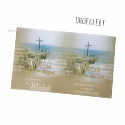 Lichthülle Konfirmation, Kommunion oder Firmung - Kreuz im Meer - mit individuellem Spruch