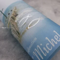 Lichthülle Konfirmation, Kommunion oder Firmung - Kreuz im Meer - mit individuellem Spruch