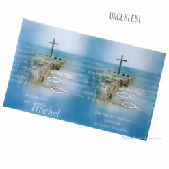 Lichthülle Konfirmation, Kommunion oder Firmung - Kreuz im Meer - mit individuellem Spruch