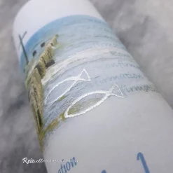 Lichthülle Konfirmation, Kommunion oder Firmung - Kreuz im Meer - mit individuellem Spruch