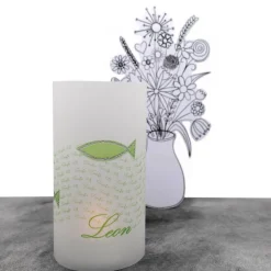 Lichthülle Taufe bunte Fische – personalisierbare Deko aus Transparentpapier