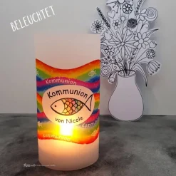 Lichthülle zur Kommunion Regenbogen Fisch