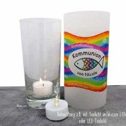 Lichthülle zur Kommunion Regenbogen Fisch