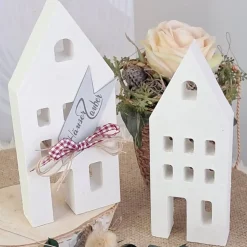 Lichthäuser groß weiß 2er Set im Raysin Hygge Scandi style