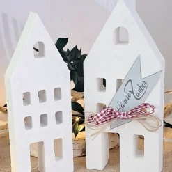 Lichthäuser groß weiß 2er Set im Raysin Hygge Scandi style