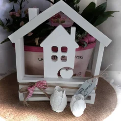 Lichthäuser 4-teilig im Geschenk Set mit Rosen | weiße Raysin Deko Häuser | Shabby | Geschenkidee | Scandi style