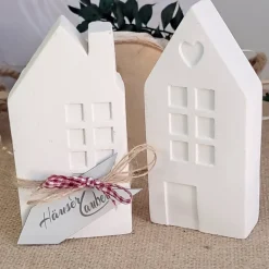 Lichthäuser weiß im 2er Set aus Raysin im Hygge Scandi Style Shabby Dekohäuser Ganz-Jahresdekoration