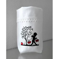 Liebe Geschenkbeutel Lichtbeutel Vasenhusse Engel Herzkette GESTICKT Leinen