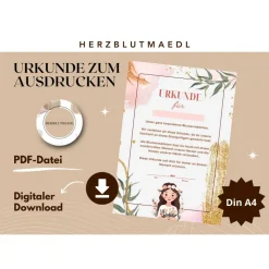 Liebevoll gestaltete Urkunde für Blumenmädchen - Perfektes Geschenk für Blumenmädchen | A4 | digitale Datei