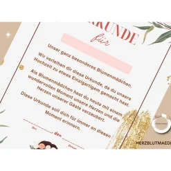 Liebevoll gestaltete Urkunde für Blumenmädchen - Perfektes Geschenk für Blumenmädchen | A4 | digitale Datei