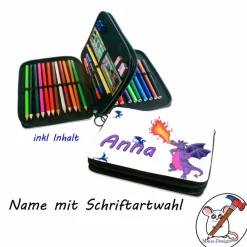 Lila Drache Federmäppchen inkl. Inhalt mit Name / personalisierbar