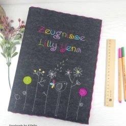Lila Zeugnismappe personalisiert aus Filz – Geschenk zum Schulanfang für Mädchen