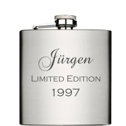 Limited Edition mit Name und Jahrgang personalisierter Edelstahl Flachmann 6oz mit Lasergravur