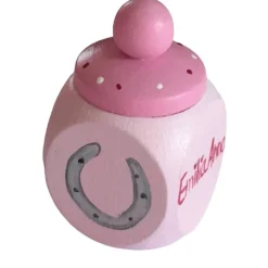 Lockendose,Holzdose mit Schraubverschluß Pony rosa