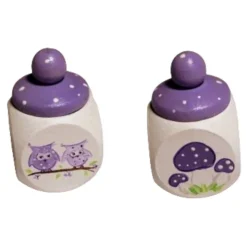 Lockendose,Holzdose mit Schraubverschluß „Eulen-Fliegenpilze“ weiß lila