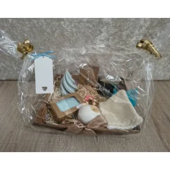 Lotus Geschenkset – Handgemachte Lotusseife, Badekugel, Badesalz, Kräuterkissen, Kerze, Abschminkpads, Schutzengel