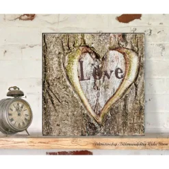 LOVE Baumherz, Romantisches Wandbild auf Holz Leinwandbild Kunstdruck Wanddeko im rustikalen Shabby Landhausstil kaufen