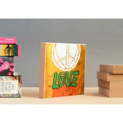 Love Peace Hippie handmade Foto auf Holz 13x13 Graffiti Holzbild Wandbild Holzdeko Dekoration Geschenk für ihn Geschenkidee