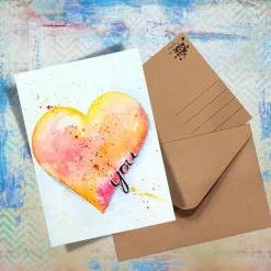 Love you Postkarte – Aquarell Herz auf Kraftpapier | Valentinstag, Muttertag, Hochzeitstag, Jahrestag