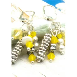 Lässige handgemachte gelbe bohemian hippie Glas Ohrhänger – Brautschmuck, Hochzeit, Unikat & Geschenkidee