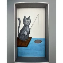 Lustige Geldgeschenk-Box: Katze angelt Geldschein – Handgemachte Geschenkverpackung