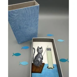 Lustige Geldgeschenk-Box: Katze angelt Geldschein – Handgemachte Geschenkverpackung