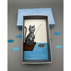Lustige Geldgeschenk-Box: Katze angelt Geldschein – Handgemachte Geschenkverpackung