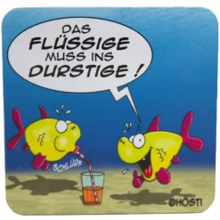 Lustiger Bierdeckel „Das Flüssige“ – Kork Glasuntersetzer mit norddeutschem Spruch & Cartoon-Design