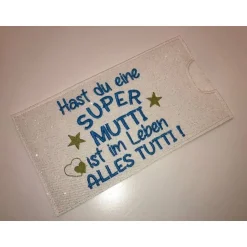 Lustiges Geschenk Schokihülle Schokoladenhülle/ Schokitasche/ Schokiverpackung Handarbeit Mama gestickt