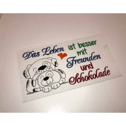 Lustiges Geschenk Schokihülle Schokoladenhülle/ Schokitasche/ Schokiverpackung Handarbeit Freunde gestickt