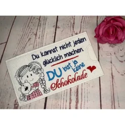 Lustiges Mitbringsel Schokihülle Schokoladenhülle/ Schokitasche Handarbeit Geschenk gestickt