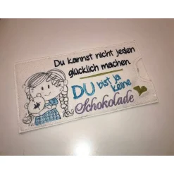 Lustiges Mitbringsel Schokihülle Schokoladenhülle/ Schokitasche Handarbeit Geschenk gestickt
