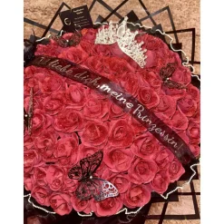 Luxus Bouquet mit 101 roten Schaumrosen – mit Glitzer